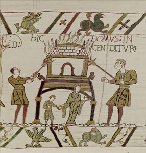 Une maison est brûlée par les Normands, Tapisserie de Bayeux