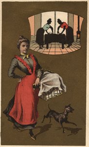 Une machine à laver transportant du linge dans un panier. Chromolithographie anonyme, fin du 19e siècle. - Unknown artist