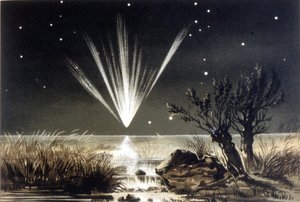 Une météorite tombant dans la mer. Lithographie en couleur de la fin du 19ème siècle - Unknown artist