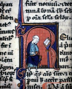 Une lettre miniature « R » représentant un sage, tirée d