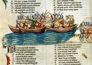 Une bataille navale. Miniature du 13ème siècle