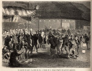 Une promenade nocturne à Edo (Tokyo), la vente aux enchères de riz, vente aux enchères d