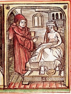 Un médecin donne à son patient un traitement à base de plantes médicinales - Unknown artist