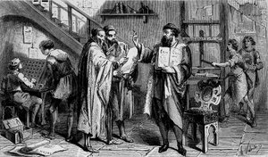 Une imprimerie au 15e siècle, gravure 19e siècle