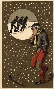 Un collecteur de neige avec sa pelle. Chromolithographie anonyme, fin du XIXe siècle. - Unknown artist