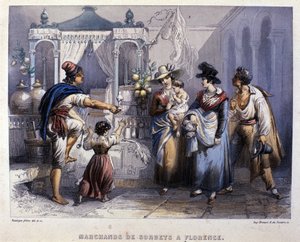 Un marchand de sorbets à Florence. Lithographie vers 1820 - Unknown artist