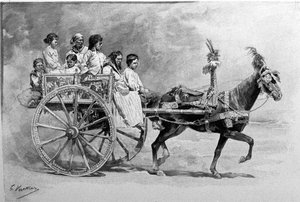 Un char traditionnel sicilien. Gravure du 19ème siècle - Unknown artist