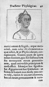 Une femme a la peau noire. Page tirée de "Tractatus physiologicus de pulchritudine" traitant d