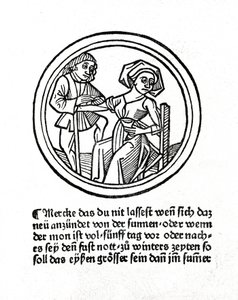 Une femme saigne. Xylographie dans "Buch de Surgery" par Hyeronimus Braunschweig. Strasbourg 1497 - Unknown artist