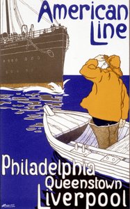 Affiche publicitaire pour la ligne américaine « Philadelphie - Queenstown - Liverpool » dans « Pictorial Placard », Bruxelles