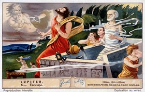 Esculape meurt, foudroyé par Jupiter, pour avoir ressuscité les morts - Chromolithographie Oxo, produite par Liebig - Unknown artist