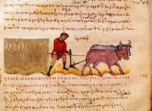 Agriculture : scène de labour. Miniature tirée de "Les Cynégétiques" d