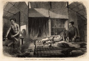 Un intérieur annamite à Lakon (Laos). Gravure pour illustrer le voyage d