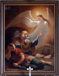 Un ange libère Saint Pierre de la prison, dessiné par F. Devigne (?) - Unknown artist