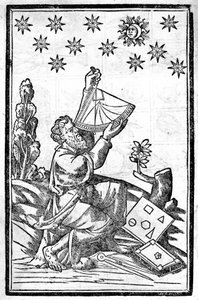 Un astrologue prend la hauteur avec son sextant pendant une éclipse.