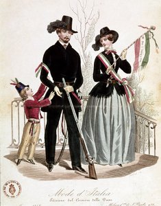 Une famille patriotique élégante à l