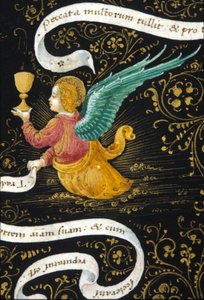 Ange portant un calice. Miniature de Belbello da Pavia