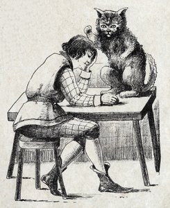Illustration anonyme pour "Le chat botté", conte de Charles Perrault (1628-1703), écrivain français. Imagerie Marcel Vagne, Jarville Nancy, sans date (fin XIXe siècle). - Unknown artist