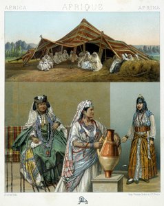 Tente arabe, costumes féminins algériens - dans « Le costume historique » par Racinet - Unknown artist