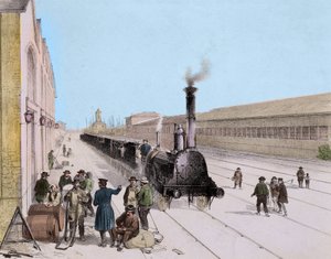 Arrivée du train de marchandises de la ligne Paris-Orléans - Gravure du 19ème siècle - Collection privée