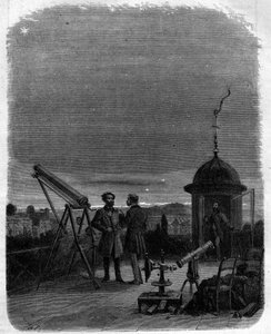 Astronomes observant avec leurs lunettes astronomiques la planète Mercure dans le ciel de Paris, 17 février - Unknown artist