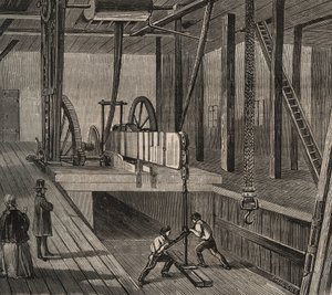 Atelier de forage du puits artésien de Passy. Gravure de 1856 dans « Le Musée Des Sciences » - Unknown artist