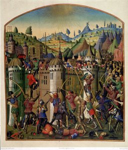 Attaque du château de Philippe Auguste avec vue de Paris et des gibets de Montfaucon pendant la guerre de Cent Ans, milieu du 15ème siècle - Unknown artist
