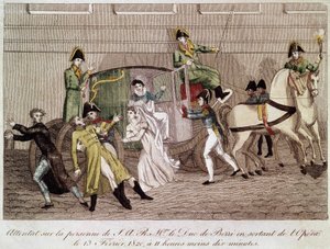 Attaque contre le duc de Berry par Louis Pierre Louvel en sortant de l