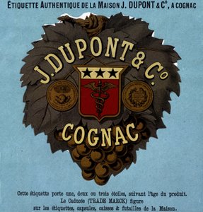 Étiquette authentique de J. Dupont & C°, Cognac. Édition de 1882