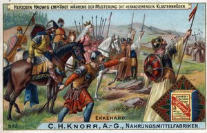 Invasions barbares - Lors de la revue des troupes, la duchesse Hadwig reçoit les moines approchant en arrière-plan - Unknown artist