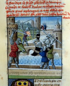 Bataille des chevaliers Palamède et Artus. Miniature dans le « Roman du Graal » - Unknown artist