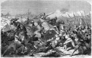 Bataille de Ravenne (Italie), mort de Gaston de Foix duc de Nemours (1489-1512) le 11 avril 1512. Gravure du 19ème siècle. - Unknown artist