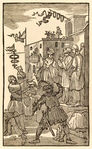 Voici Vanity Fair! de The Pilgrims Progress From This World, To That Which Is To Come par John Bunyan (1628-1688) Le chrétien entre dans la ville de Vanity Fair et voit des pèlerins enchaînés.