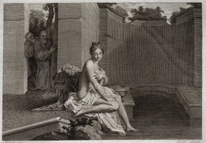 Bible de Royaumont, Ancien Testament : Chasteté de Suzanne. Deux anciens, juges du peuple, tentent de corrompre la chasteté de Suzanne, alors qu