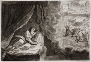 Bible de Royaumont, Ancien Testament : Vision de Daniel des quatre monarchies des Assyriens, Perses, Grecs et Romains. Ils voient quatre monstres : Haniel, Kafziel, Azriel, Aniel. Illustration de 1811. - Unknown artist