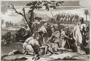 Bible de Royaumont, Ancien Testament : Mort du méchant Antiochus. La mort effroyable du roi Antiochus IV Épiphane (175-164 av. J.-C.) après une chute de cheval. Illustration de 1811. - Unknown artist