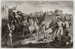 Bible de Royaumont, Ancien Testament : Élévation de Joseph. Joseph est élevé en gloire. Illustration de 1811. - Unknown artist
