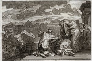 Bible de Royaumont, Ancien Testament : Fléau de la Peste. Et David ayant fait le dénombrement de tout son peuple par un mouvement de vanité, Dieu afflige son royaume d