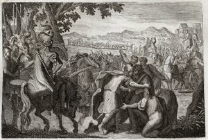 Bible de Royaumont, Ancien Testament : Jacob va en Égypte. Jacob va retrouver Joseph avec toute sa famille. Illustration de 1811. - Unknown artist