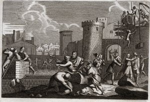 Bible de Royaumont, Ancien Testament : Jérusalem rebâtie. Le roi Artaxerxès Ier envoie Néhémie à Jérusalem avec la permission de rebâtir tous ses murs. Illustration de 1811. - Unknown artist