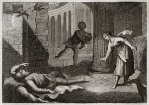 Bible de Royaumont, Ancien Testament : Le vieux Tobie perd la vue. Le saint homme Tobie perd la vue et supporte ce mal avec une patience extrême. Illustration de 1811 - Unknown artist