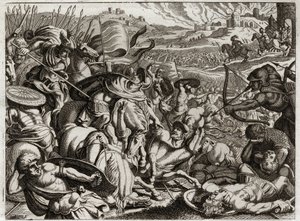 Bible de Royaumont, Ancien Testament : Châtiment des Benjamites. La tribu de Benjamin est exterminée. Illustration de 1811. - Unknown artist