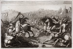 Bible de Royaumont, Ancien Testament : Victoire de Judas. Judas Maccabée (Machabée, Macabée) a vaincu Apollonius, Seron, Ptolémée Macron, Gorgias, Nicanor et Lysias dans diverses batailles. Illustration de 1811. - Unknown artist