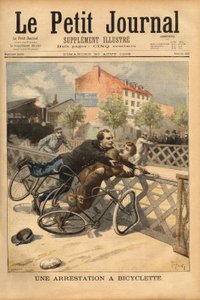 Arrestation à vélo près de Champigny. Gravure dans "Le petit journal" 30/08/1896. Collection Selva - Unknown artist