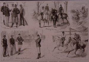 Pisteurs noirs sur la trace des bushrangers à Victoria, Australie en 1881 - Unknown artist