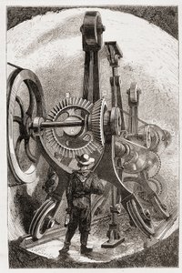 Machine Brunton pour creuser des tunnels dans les roches tendres - dans « Les nouvelles conquêtes de la science : électricité » par Louis Figuier, sd - Unknown artist
