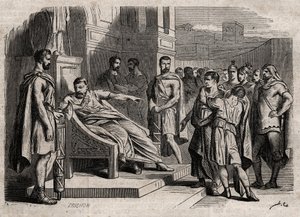 Brutus condamnant son fils à mort - Brutus (Marcus Junius Brutus, 85-42 av. J.-C.) condamnant ses fils à mort - gravure dans « Dictionnaire populaire illustré » - 1864 - par Joseph Decembre et Edmond Allonier - Unknown artist