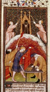Page de calendrier : Mars. Un mont-de-piété. Miniature du manuscrit des « Heures à l