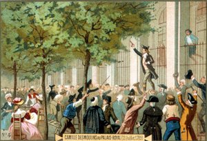 Camille Desmoulins au Palais Royal (12/07/1789). Chromolithographie du 19ème siècle - Révolution française / Camille Desmoulins appelle à la prise de la Bastille, Paris - Unknown artist