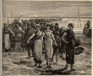 Cancale - Bretagne - Les Cancalaises au retour des bateaux de pêche - gravure dans « PATRIE - DESCRIPTION PITTORESQUE DE LA FRANCE EN 6 VOLUMES » par Lucien Huard - fin XIXe siècle - Unknown artist
